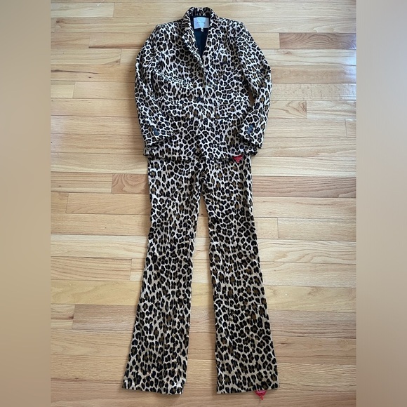 FRAME Classic Cheetah Blazer Mini Boot Cheetah-Print Velvet Pants Suit NWT Sz 0 - Picture 2 of 12